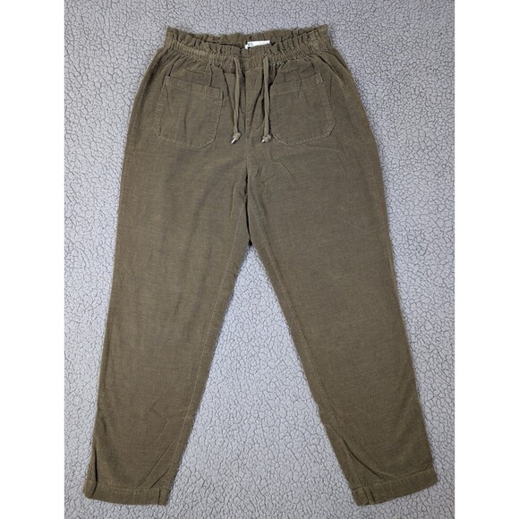 Zara Woman Size S Green Corduroy Pants Drawstring Paperbag Elastic Waist - Picture 1 of 12